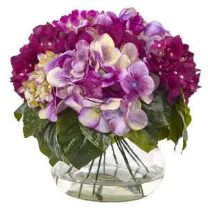 11" Artificial Multi-Tone Hydrangea Arrangement w/Vase - Low Maintenance, Life-Like & Vibrant Silk Flowers For Busy People.