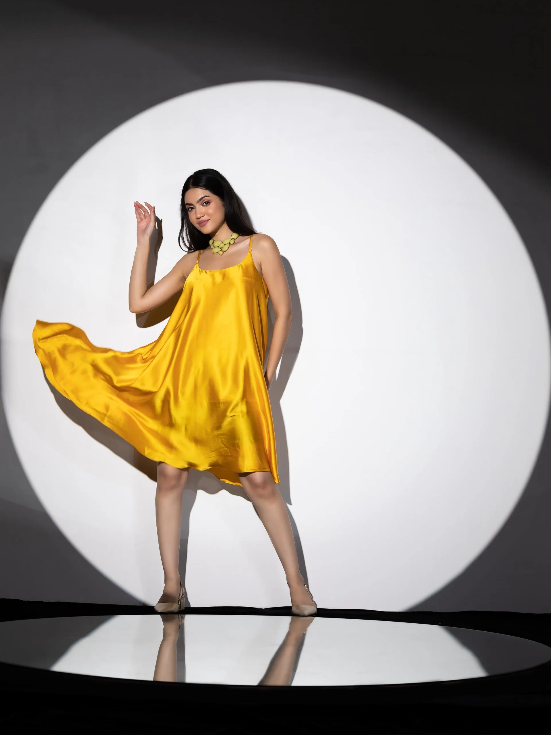 1pc | Spaghetti Yellow Satin Dress