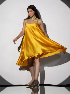1pc | Spaghetti Yellow Satin Dress