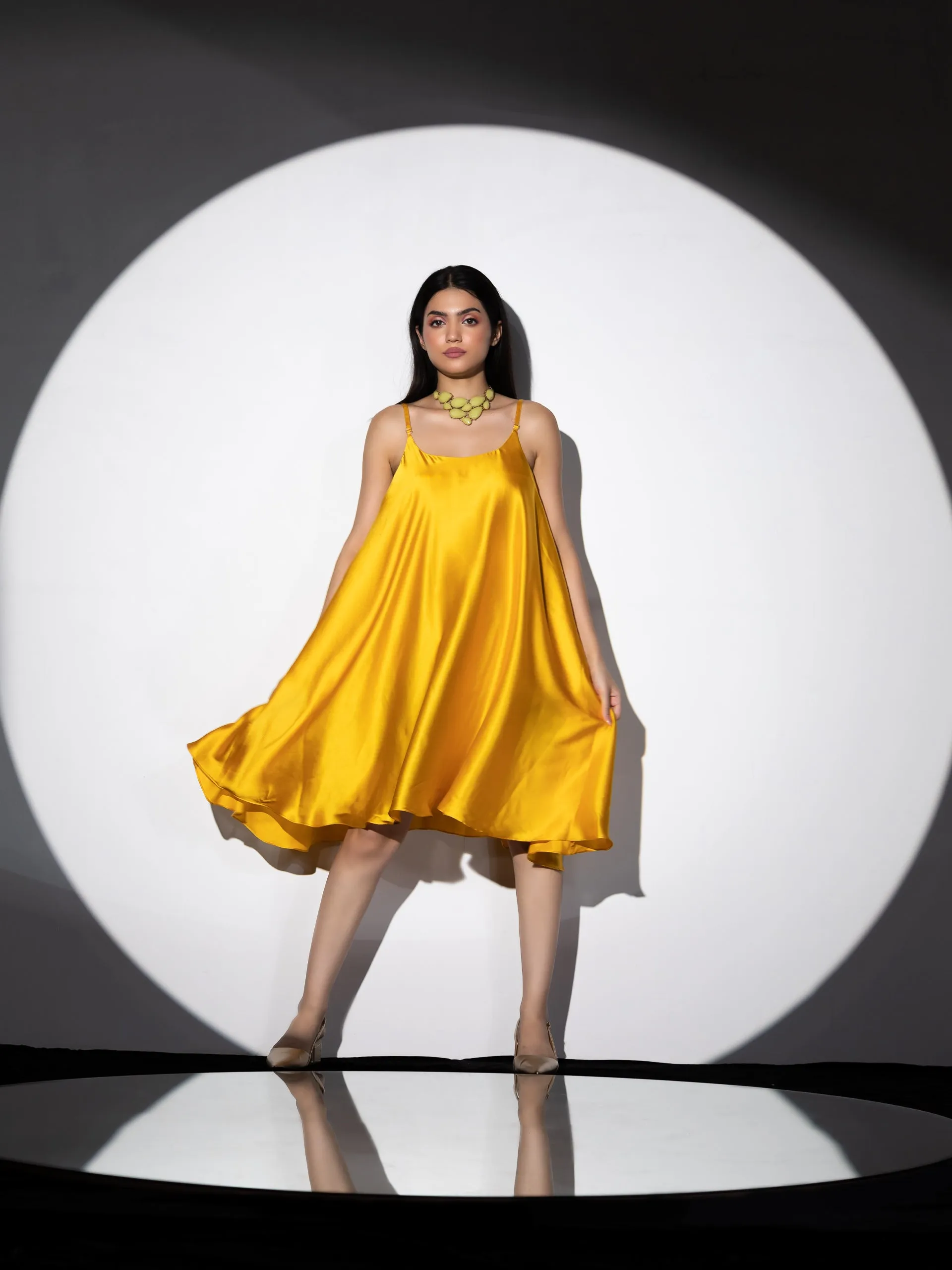 1pc | Spaghetti Yellow Satin Dress
