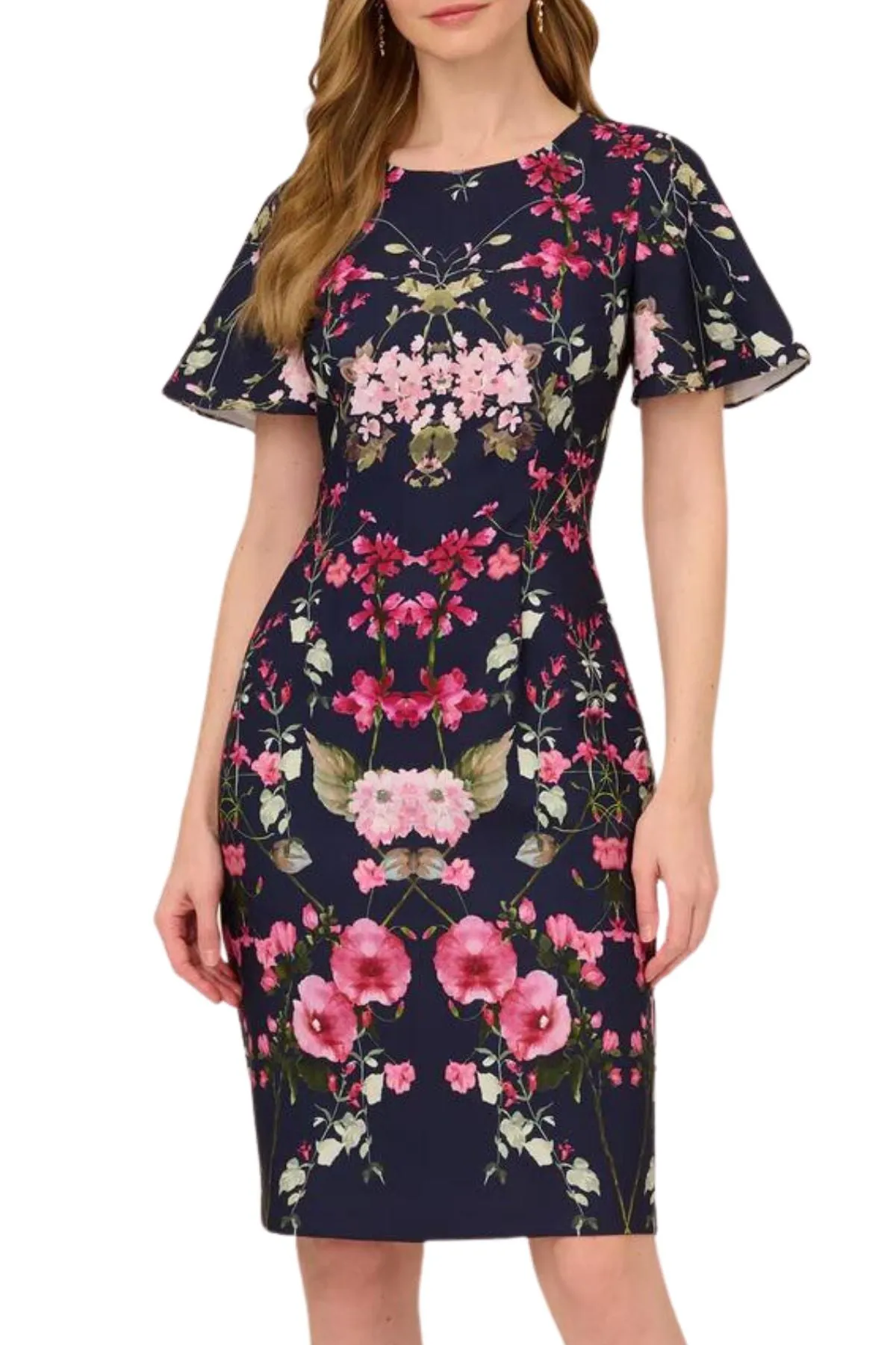 Adrianna Papell floral print crepe midi-length sheath dress