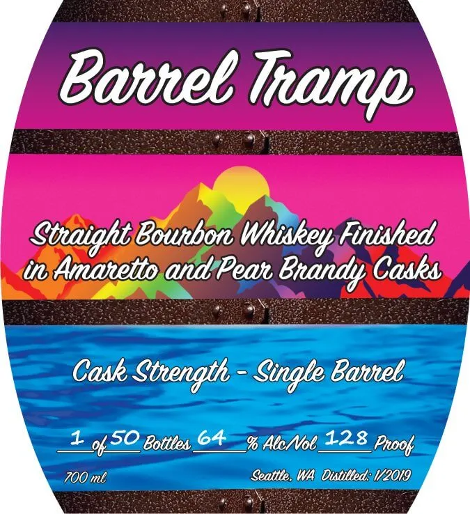 Barrel Tramp Straight Bourbon Whiskey Finished in Amaretto & Pear Brandy Casks Single Barrel Cask Strength