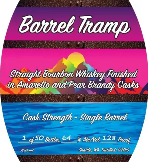 Barrel Tramp Straight Bourbon Whiskey Finished in Amaretto & Pear Brandy Casks Single Barrel Cask Strength