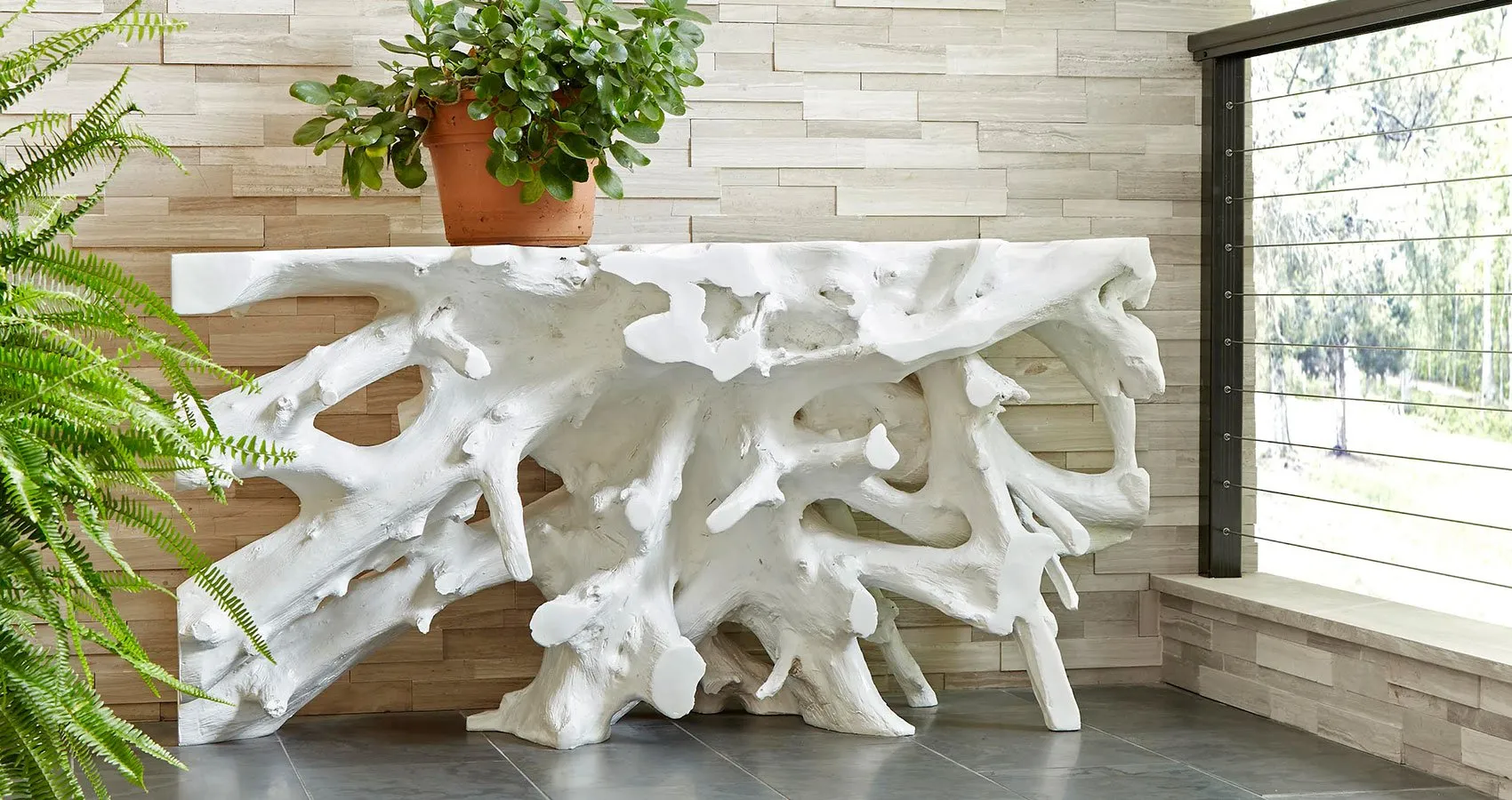 Beau Cast Root Console Table Gel Coat White