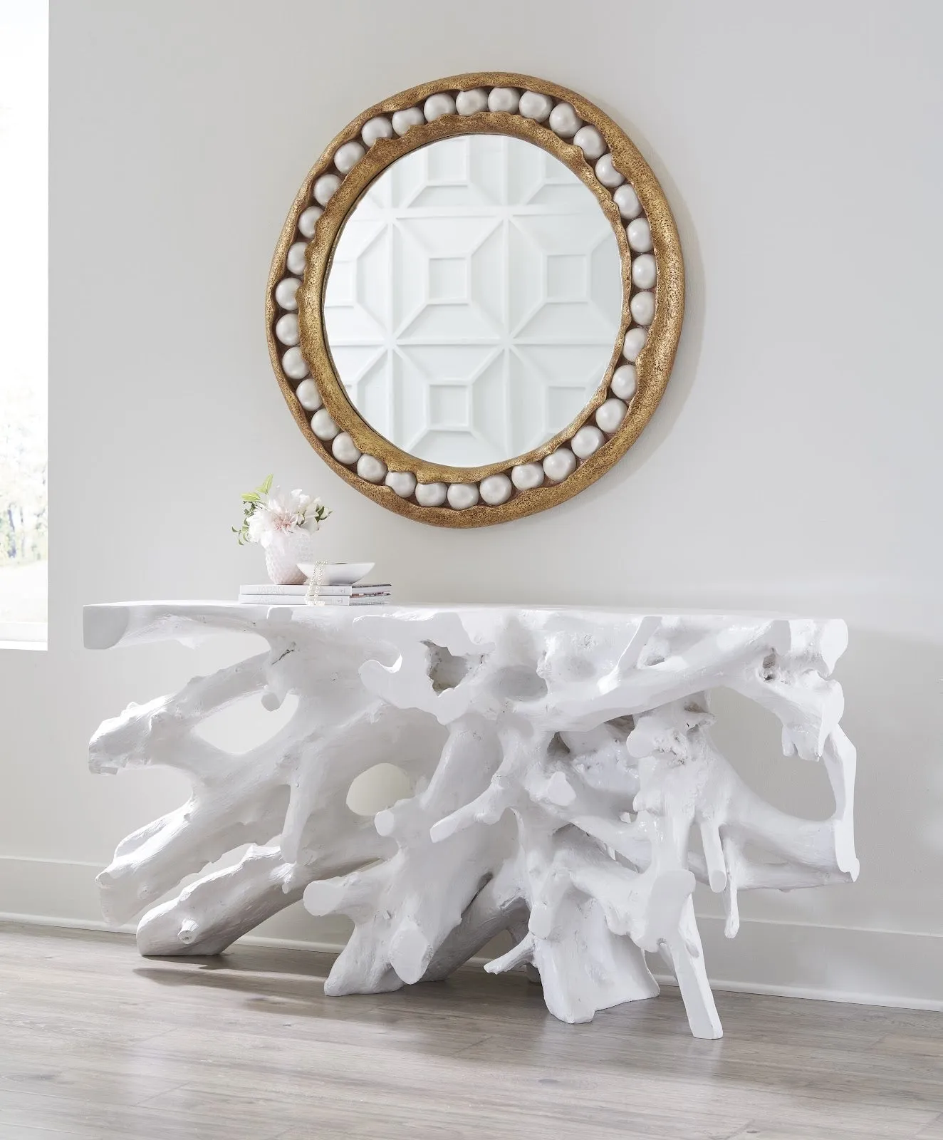 Beau Cast Root Console Table Gel Coat White