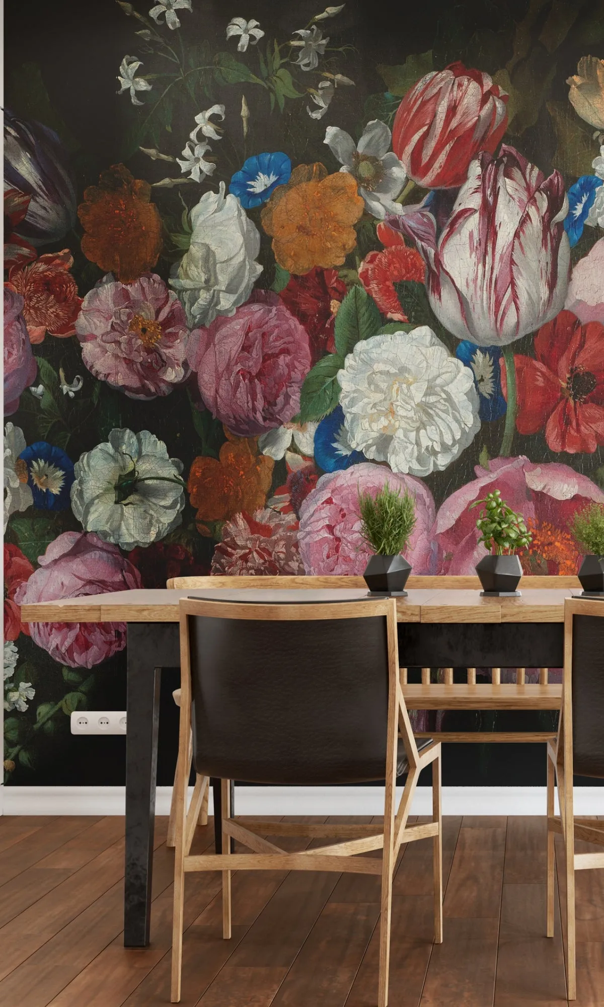 Black Bold Wild Roses Floral Wallpaper RM2079