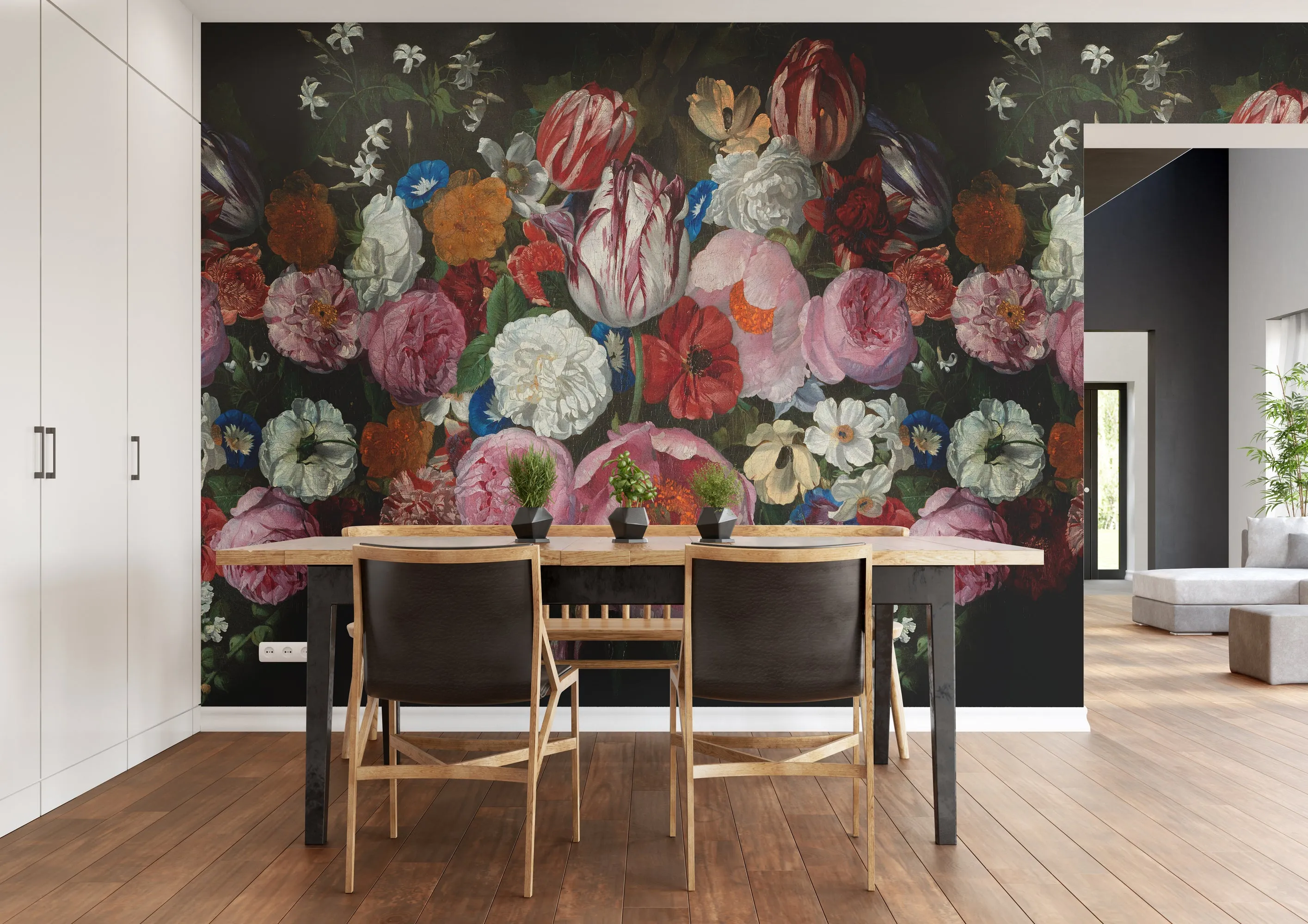 Black Bold Wild Roses Floral Wallpaper RM2079