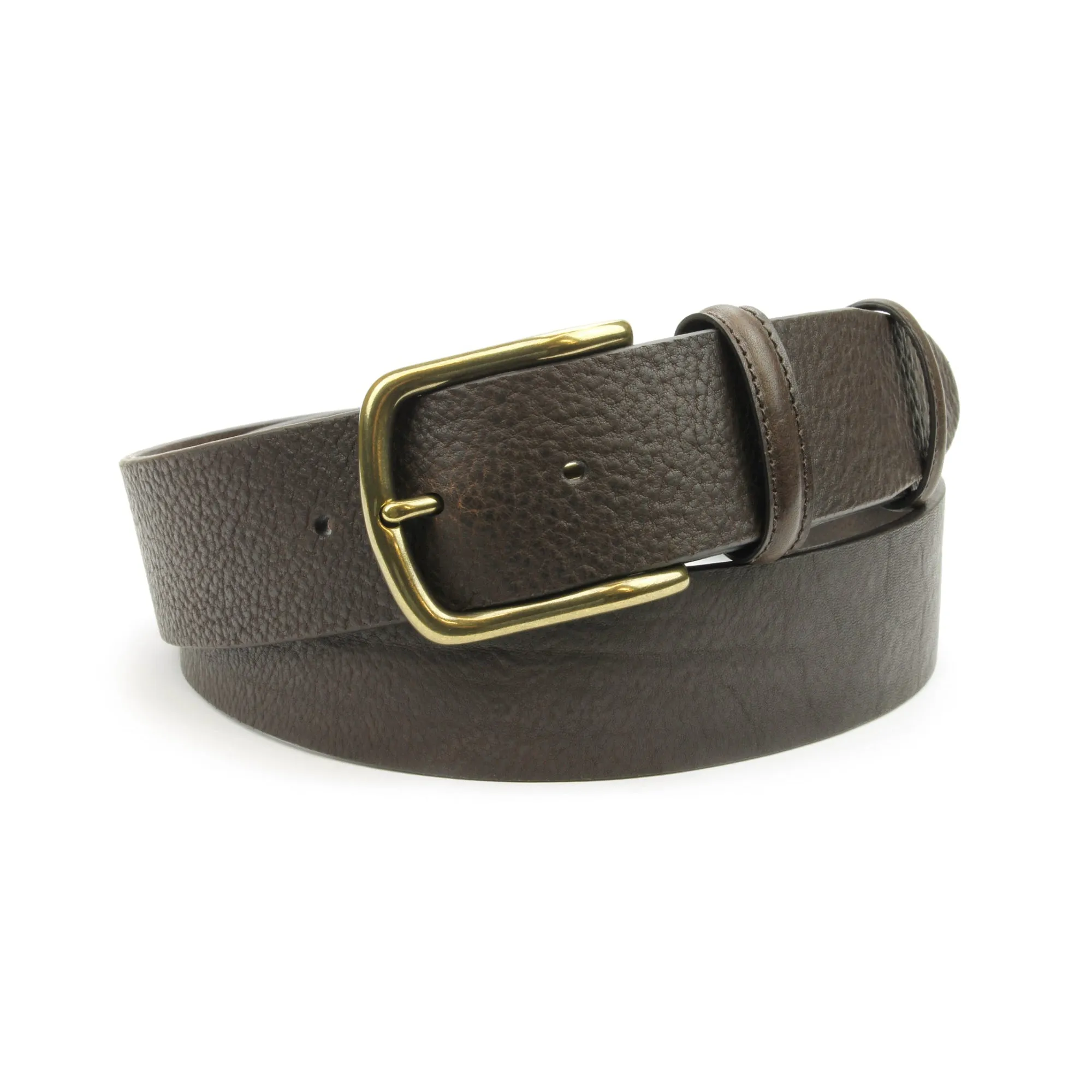 Classic Tumbled Dark Brown Aged Brass Buckle Belt