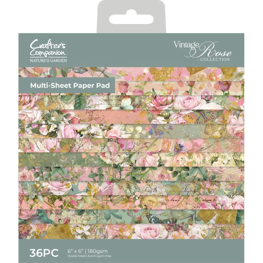 Crafter's Companion Nature's Garden Vintage Rose Paper Pad 6"X6"