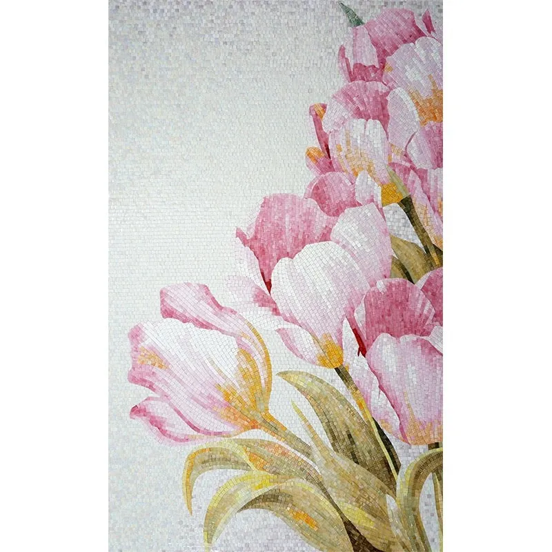 Custom Glass Mosaic Floral Mural Bold Pink Flower