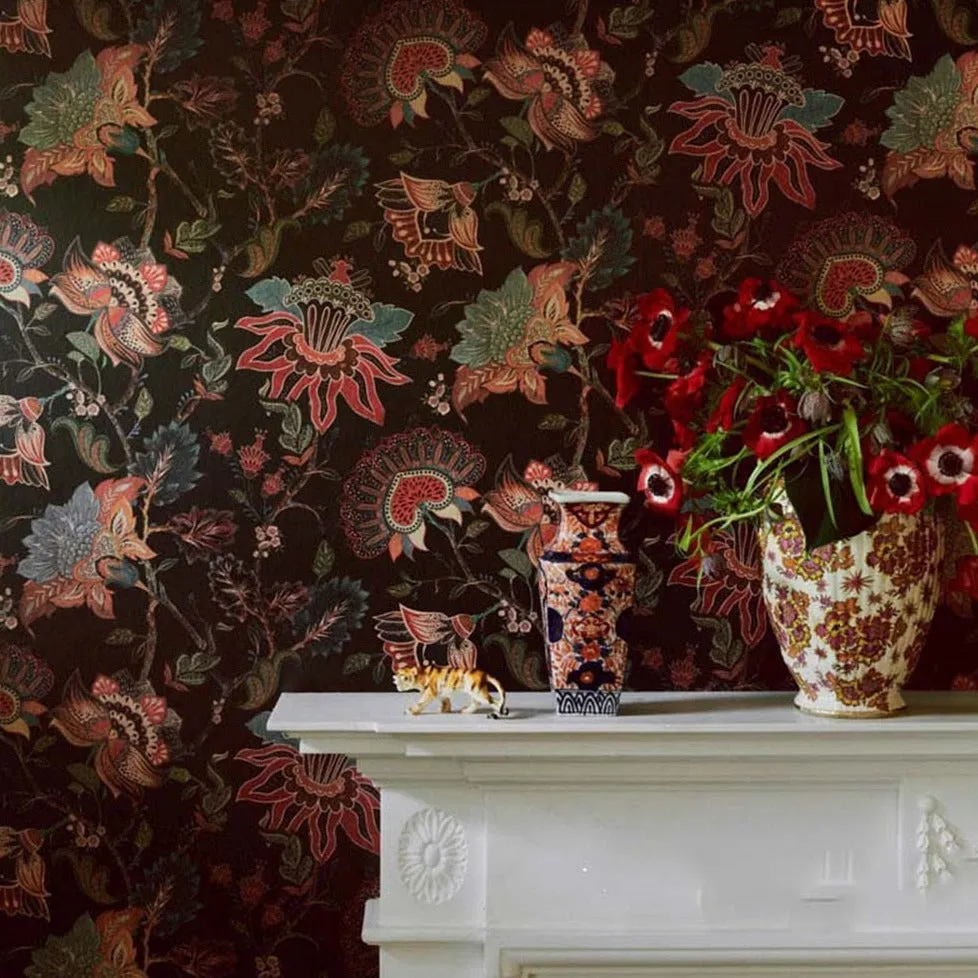 Custom Mural Antique Dark Bold Flowers Wallpaper (㎡)