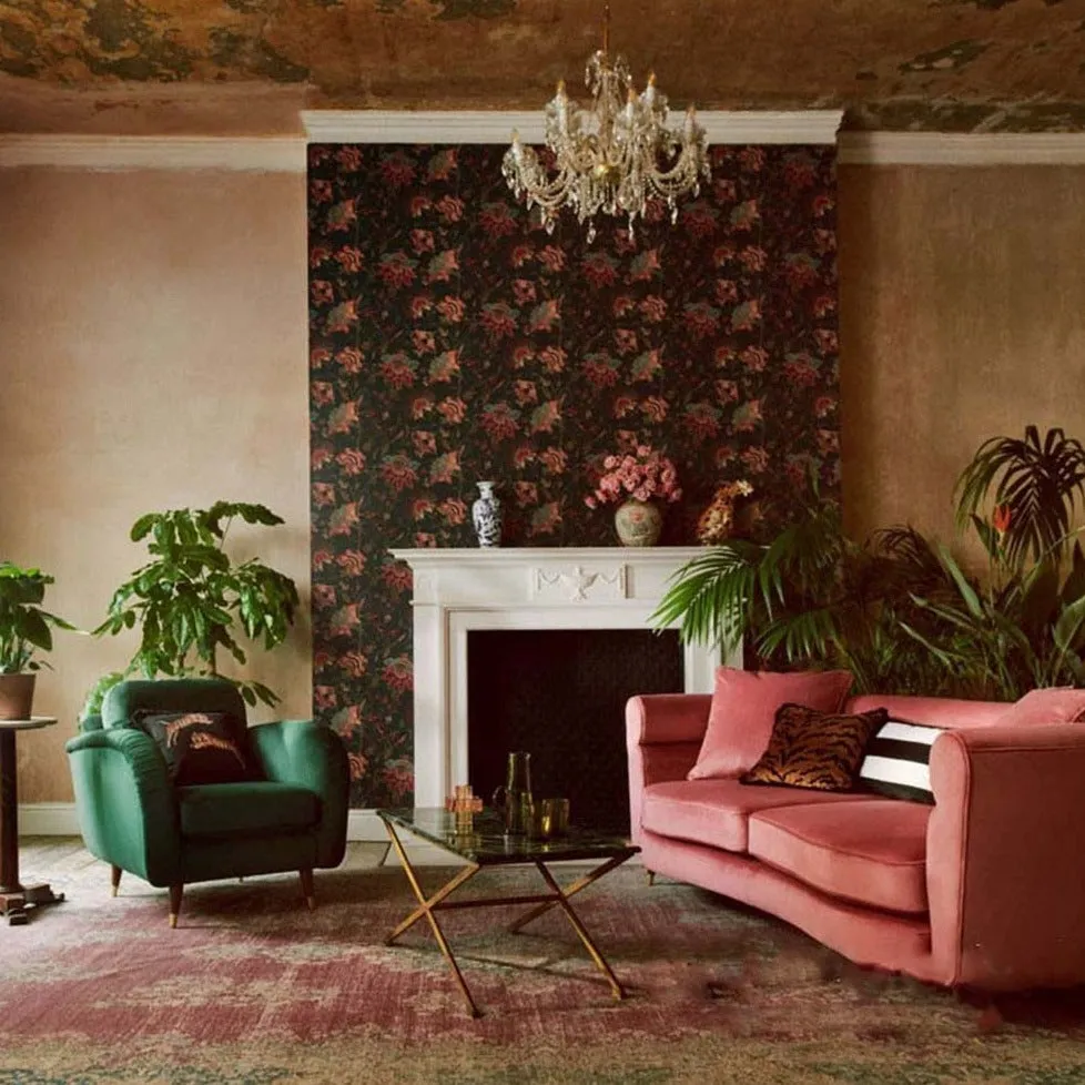 Custom Mural Antique Dark Bold Flowers Wallpaper (㎡)