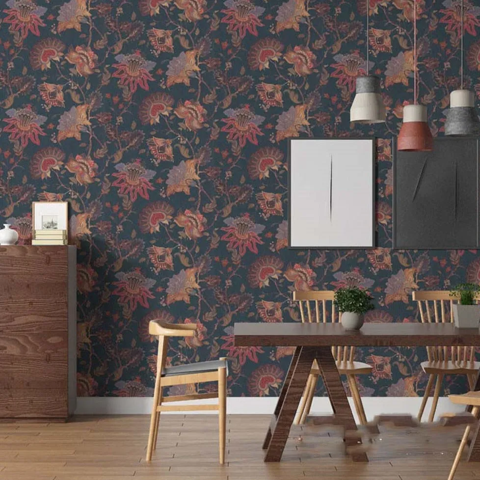 Custom Mural Antique Dark Bold Flowers Wallpaper (㎡)