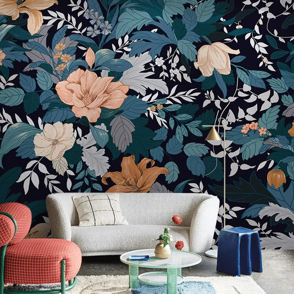 Custom Mural Wallpaper American Style Retro Bold Flowers (㎡)