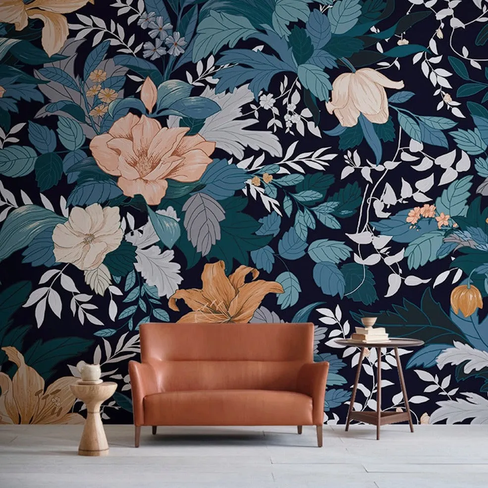 Custom Mural Wallpaper American Style Retro Bold Flowers (㎡)