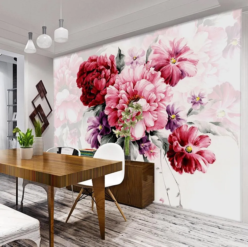 Custom Wallpaper Mural Watercolor Bold Flowers (㎡)