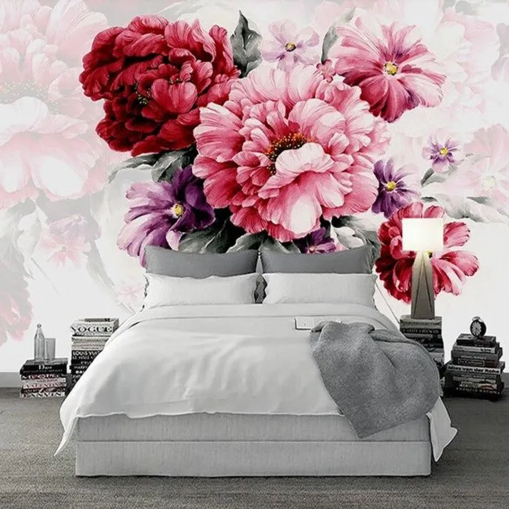 Custom Wallpaper Mural Watercolor Bold Flowers (㎡)