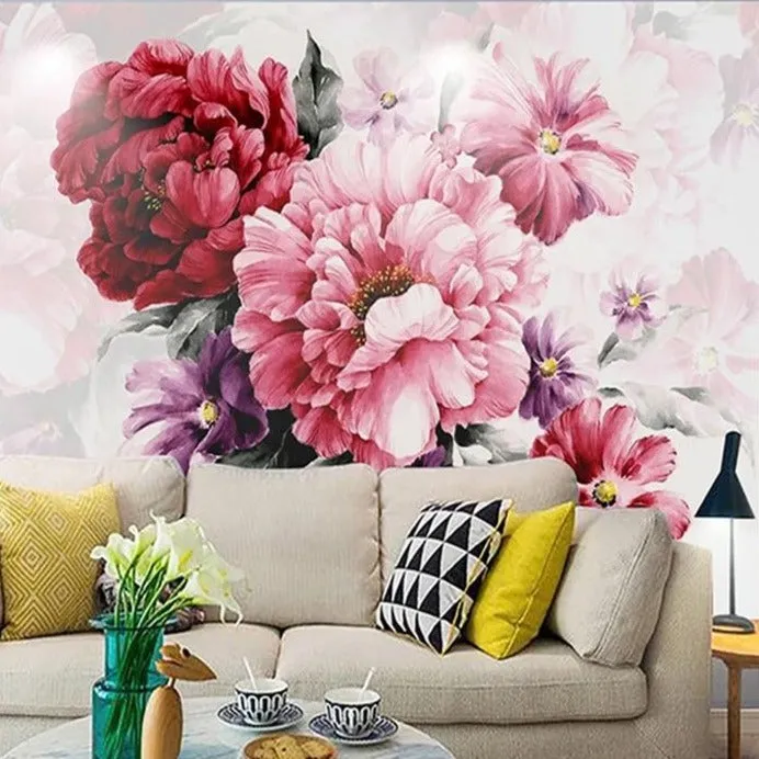 Custom Wallpaper Mural Watercolor Bold Flowers (㎡)
