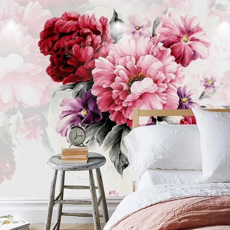 Custom Wallpaper Mural Watercolor Bold Flowers (㎡)