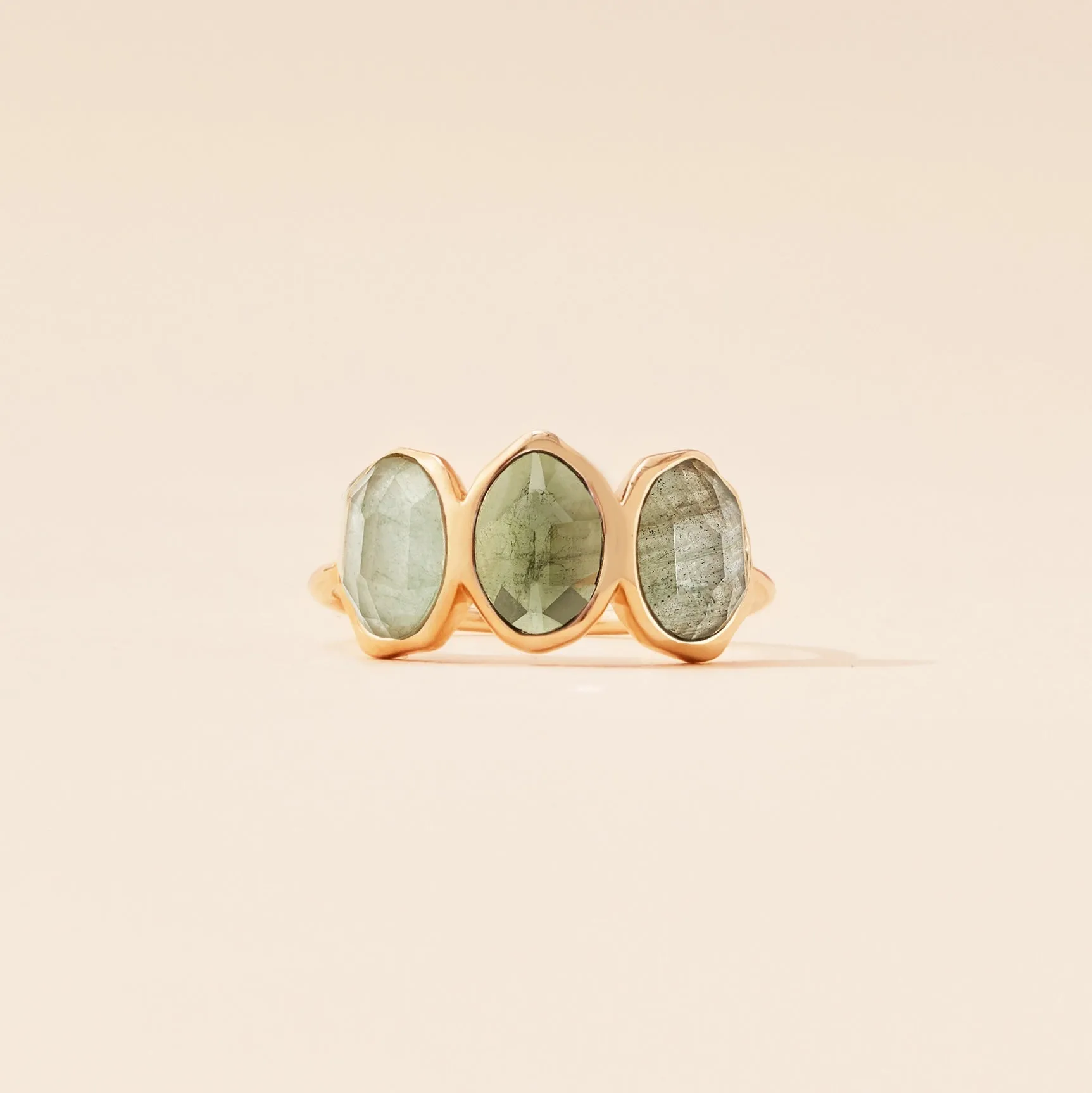 earth element mood ring - 14k yellow gold, natural gemstones