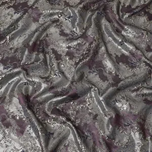 Elegant Plum and Silver Synthetic Brocade Fabric with Floral Design - 140 cm Width-D19793