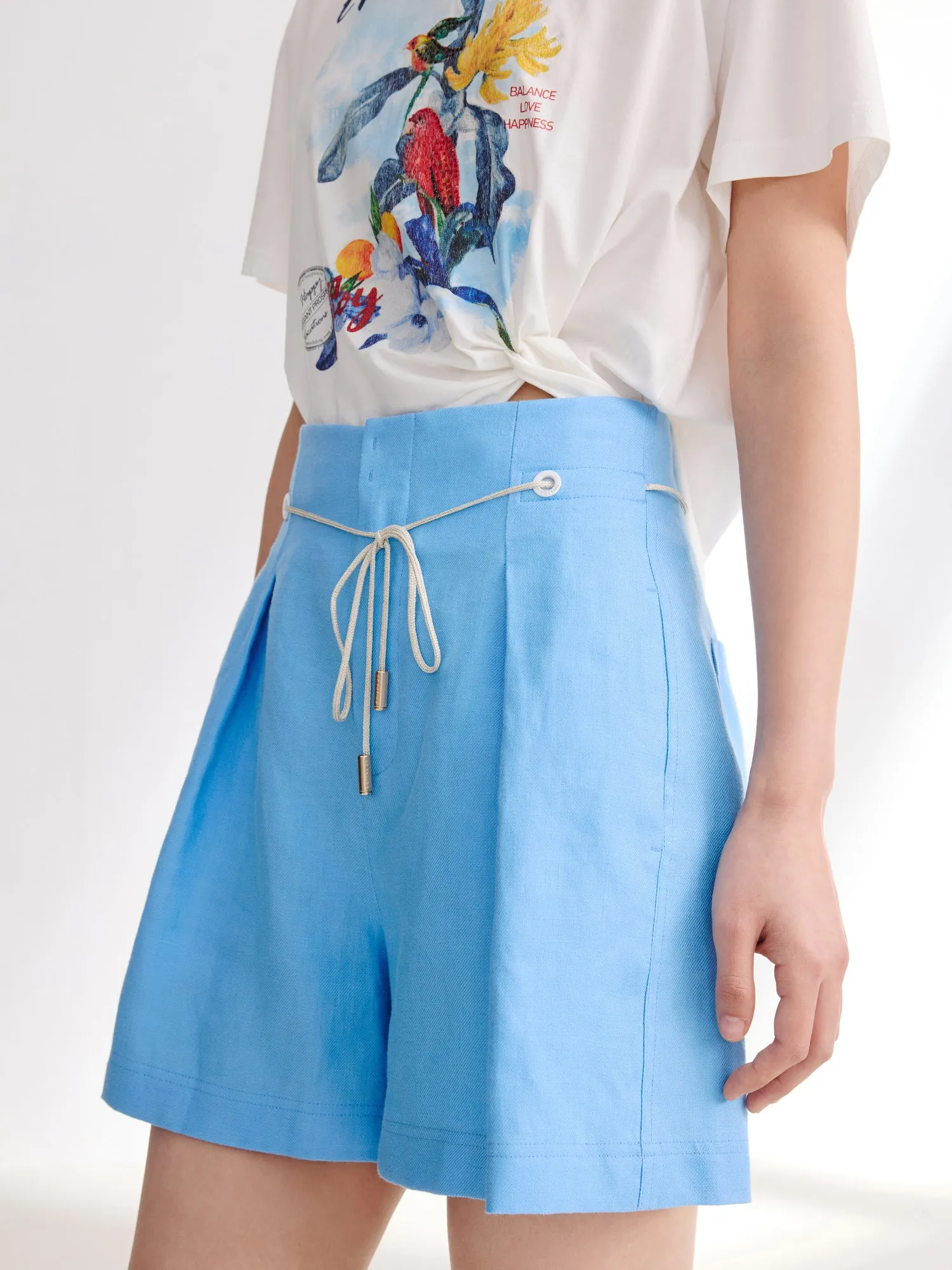 EP YAYING Pure Linen High-Waisted Shorts