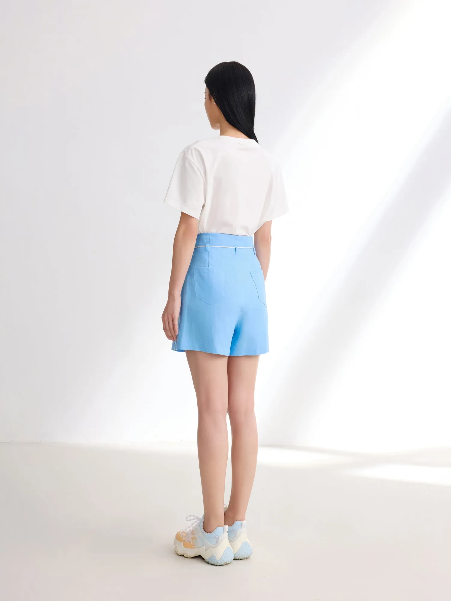 EP YAYING Pure Linen High-Waisted Shorts