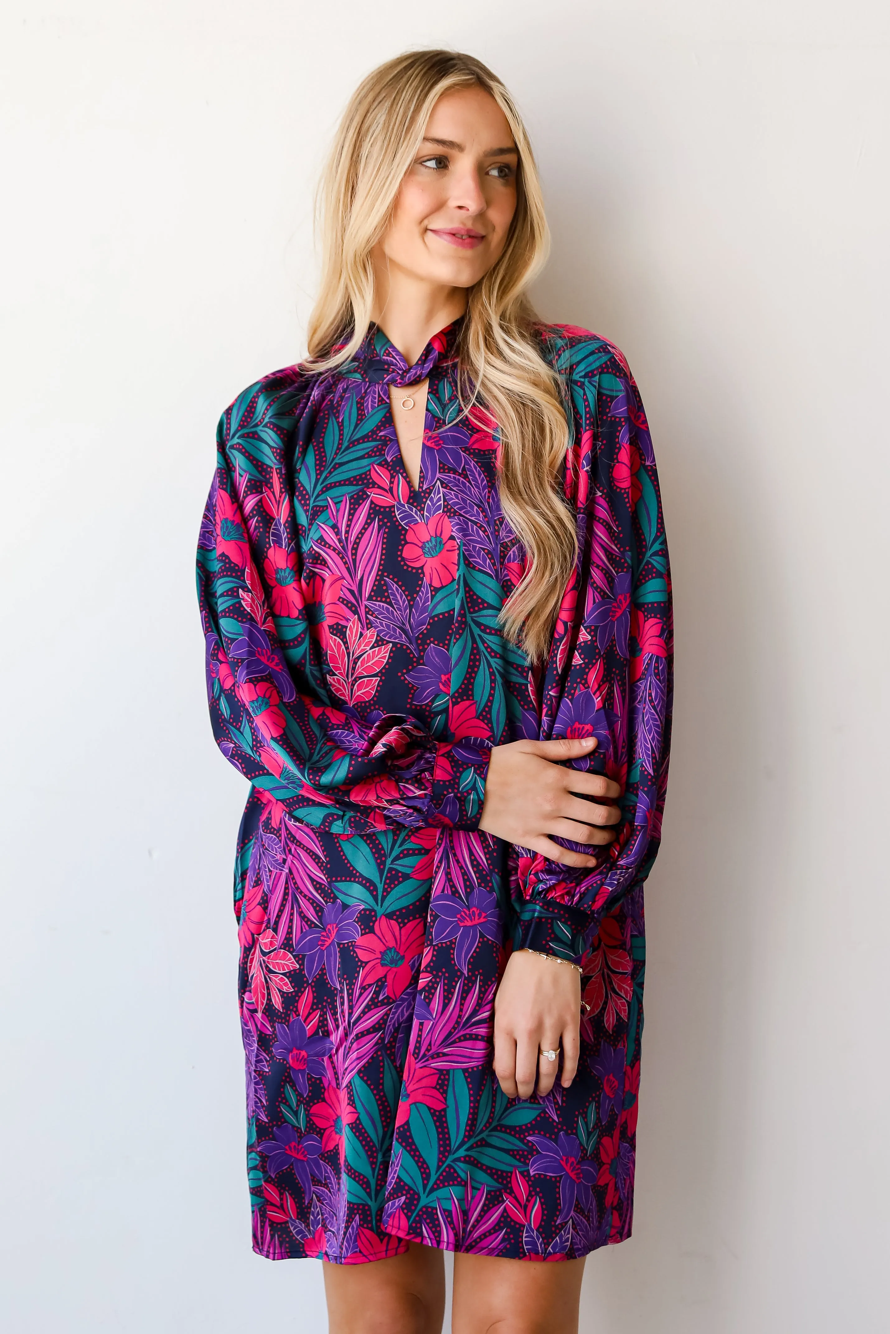 FINAL SALE - Season Of Sophistication Floral Satin Mini Dress