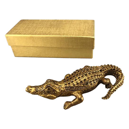 Gilded Alligator Trinket Box - Brown