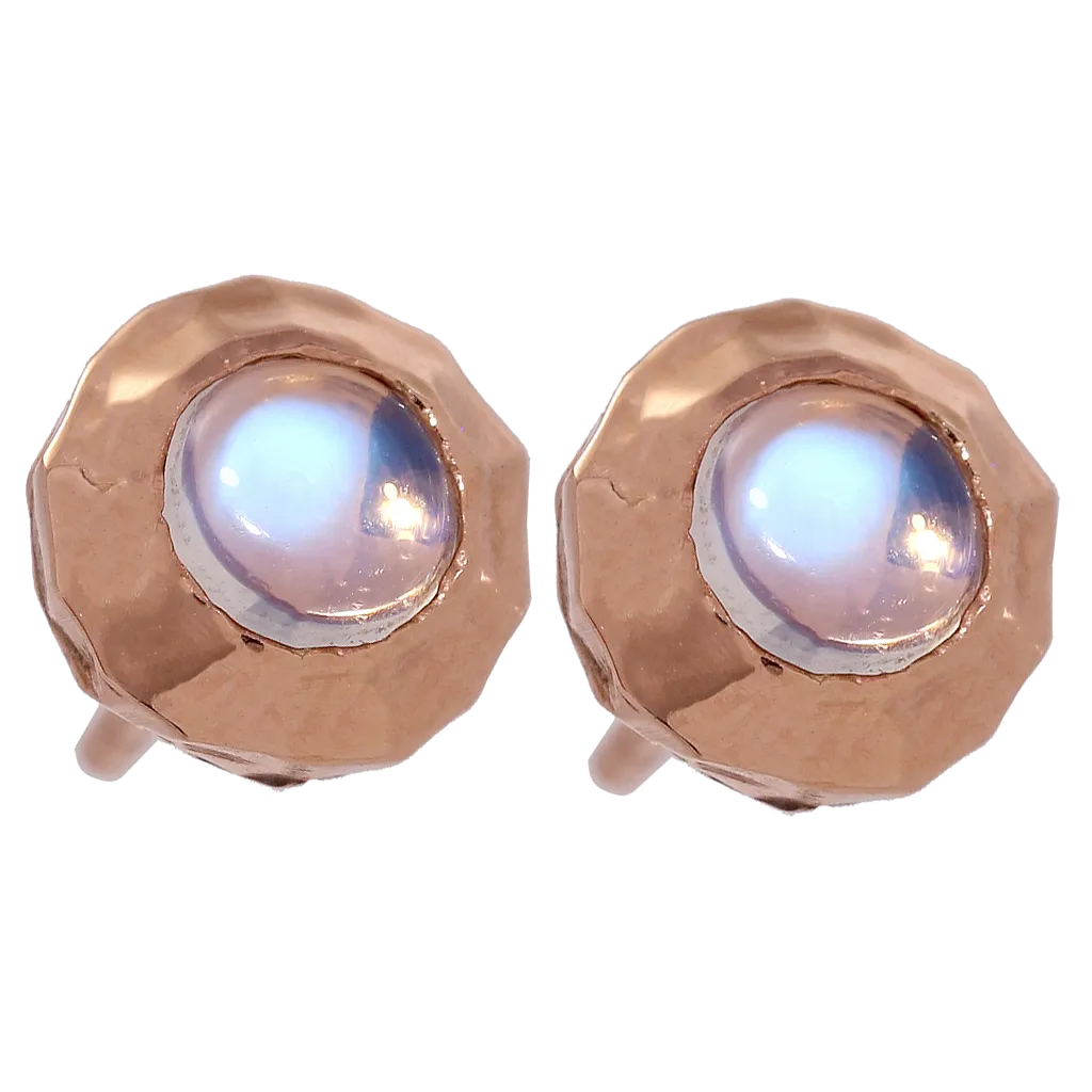 Hammered Rose Gold Moonstone Studs