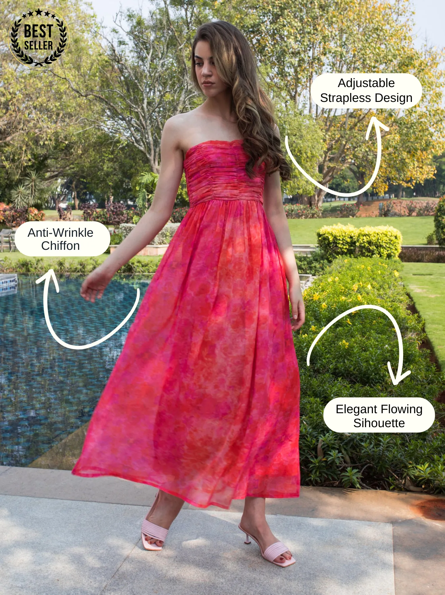 IS.U Floral Pink Front Gathered Maxi Dress