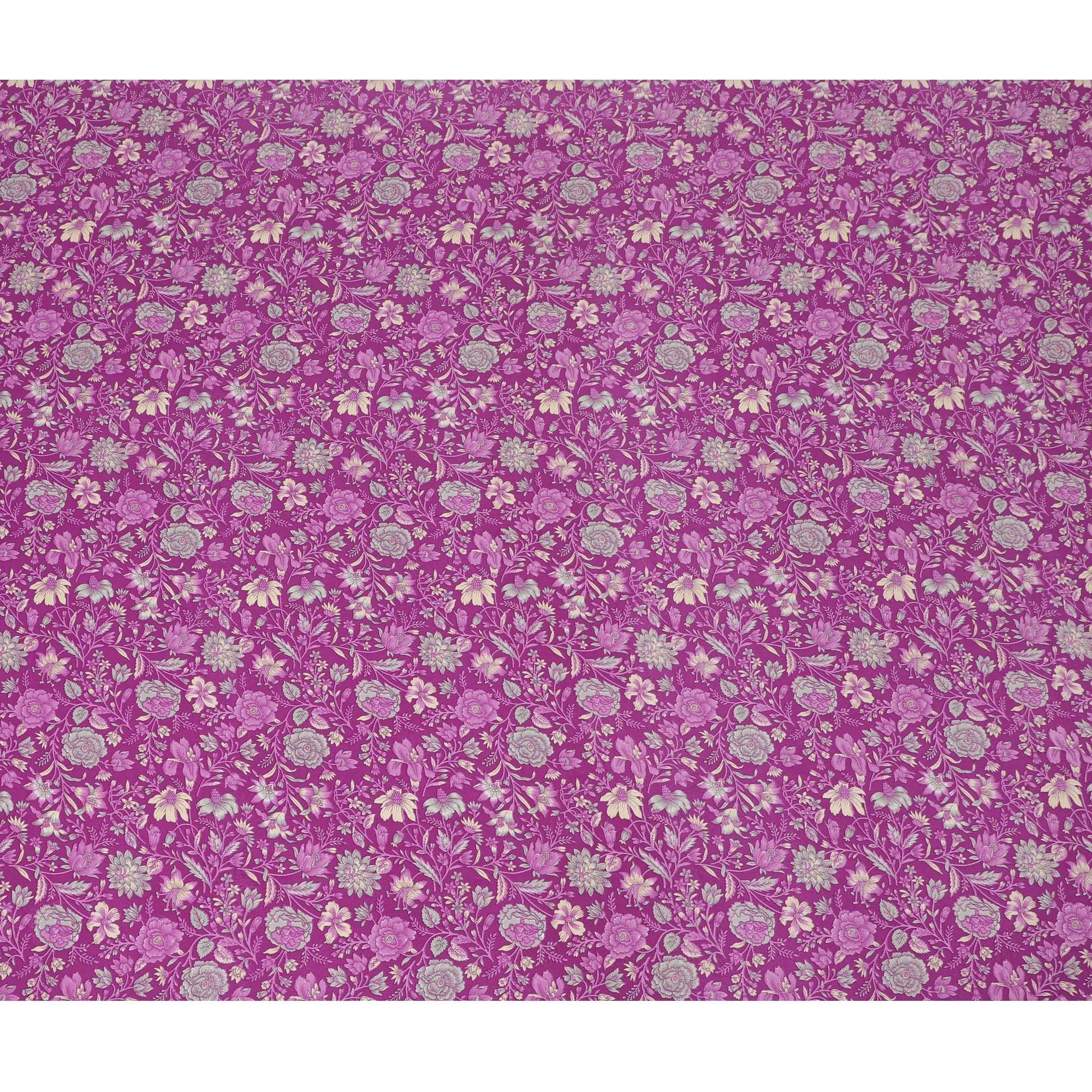 Magenta Majesty Floral Pure Silk Crepe Fabric - Exquisite Print, 110cm Width, Handcrafted in India - Shop Online by the Meter-D18035