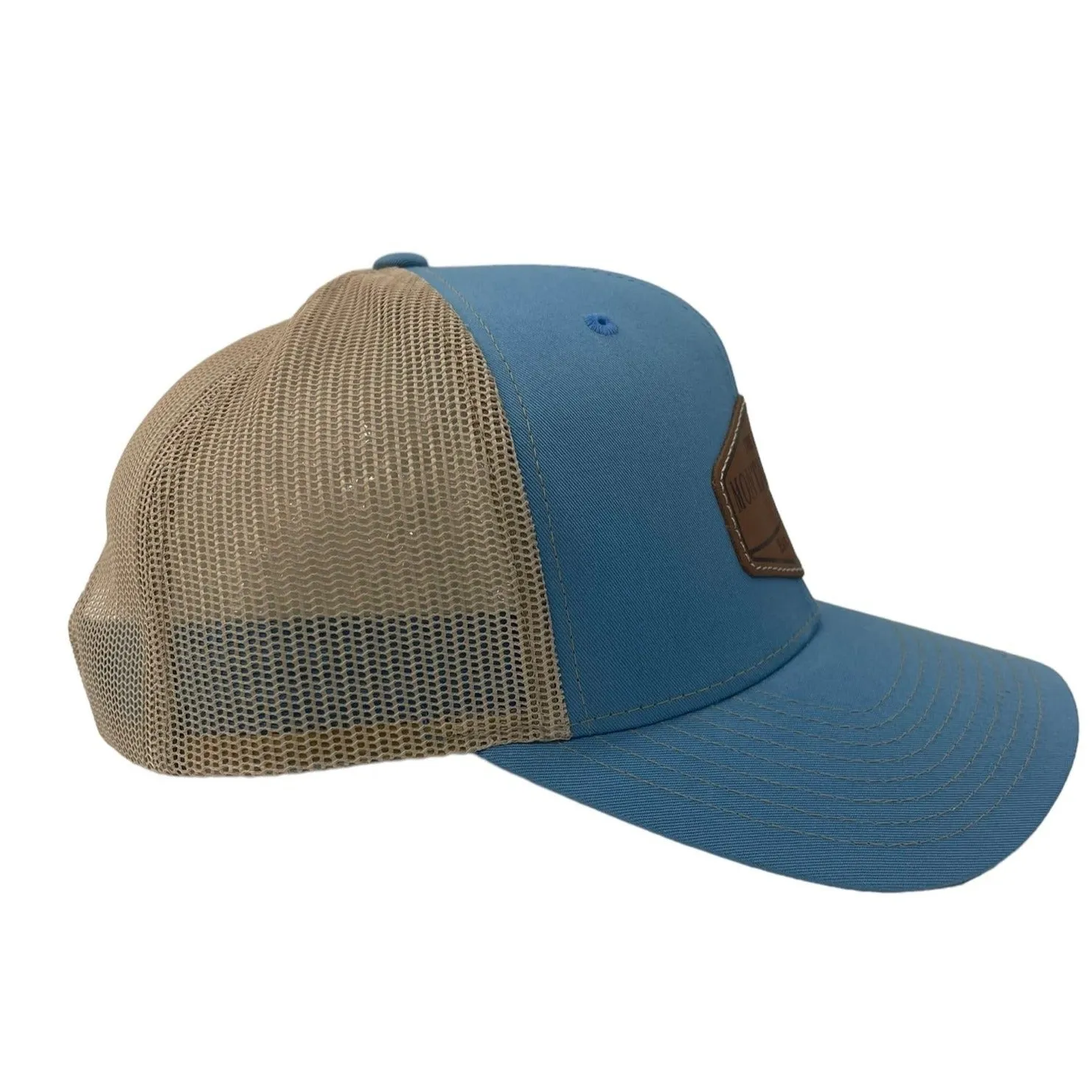 Montauk Surf and Sports The End Wave Patch Logo Leather Ostrich Style Hat in Blue