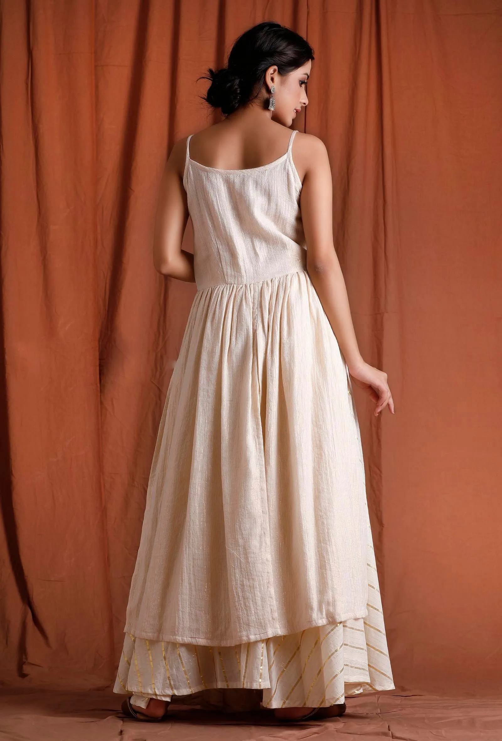 Off White and Golden Gathered Slip Kurta