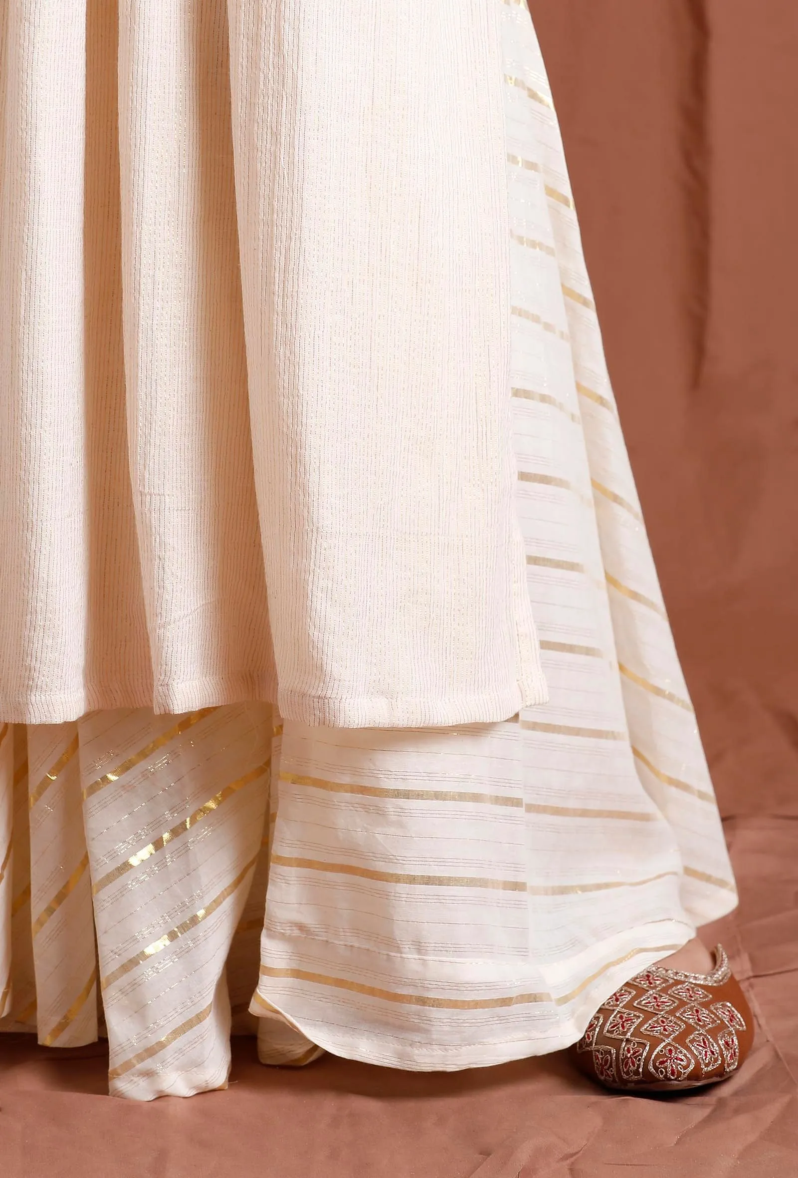 Off White and Golden Gathered Slip Kurta