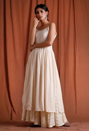 Off White and Golden Gathered Slip Kurta