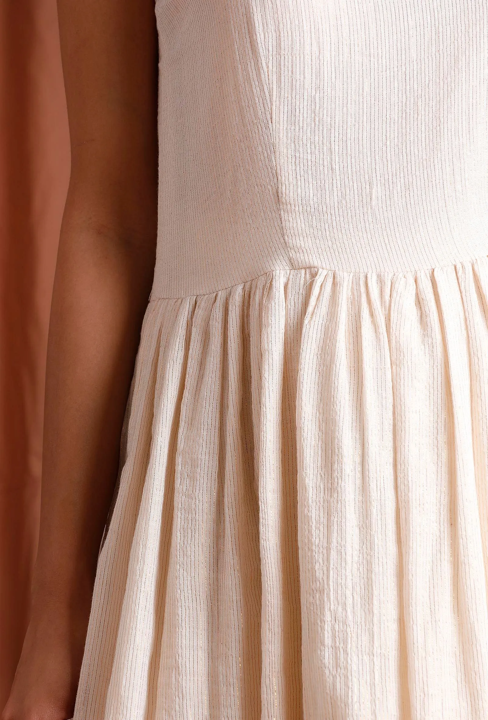 Off White and Golden Gathered Slip Kurta