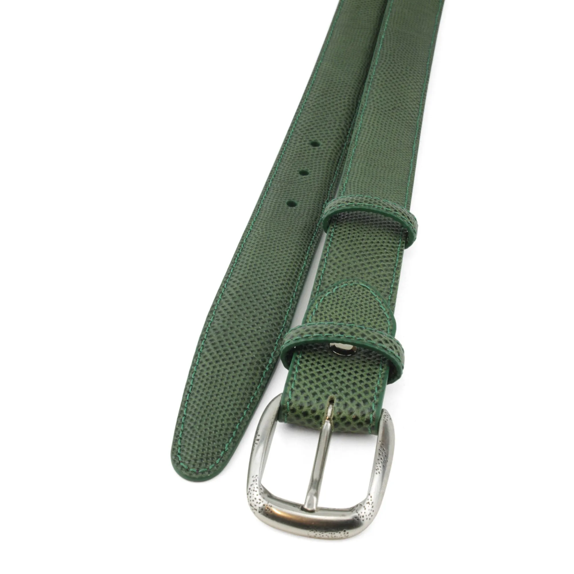 Olive Carung Texture Narrow Dimple Prong Belt