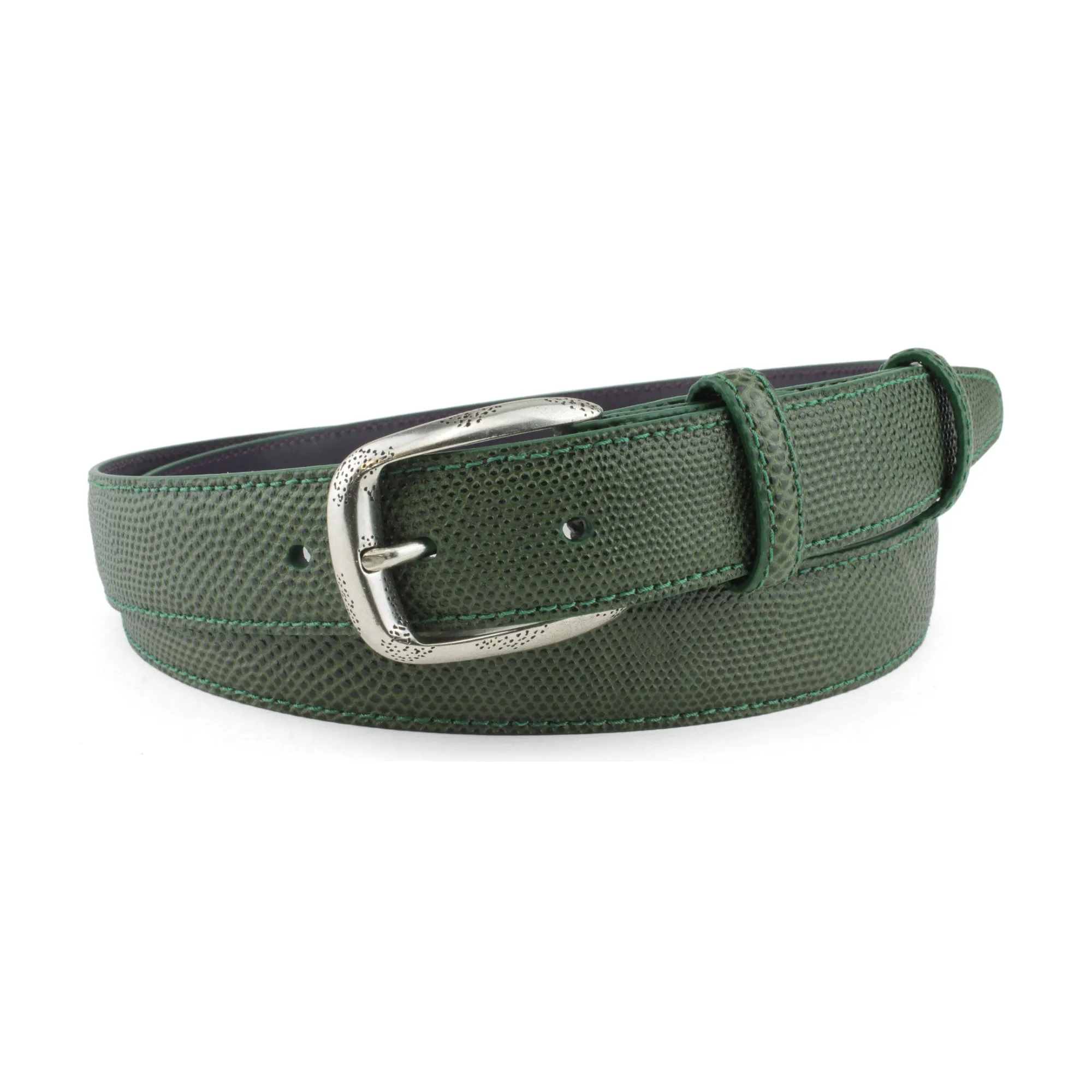 Olive Carung Texture Narrow Dimple Prong Belt