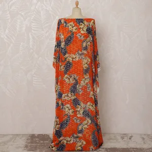 Orange and Blue Floral Silk Velvet Dirac Fabric, 3.5 Meters, 140 cm Width-D20784