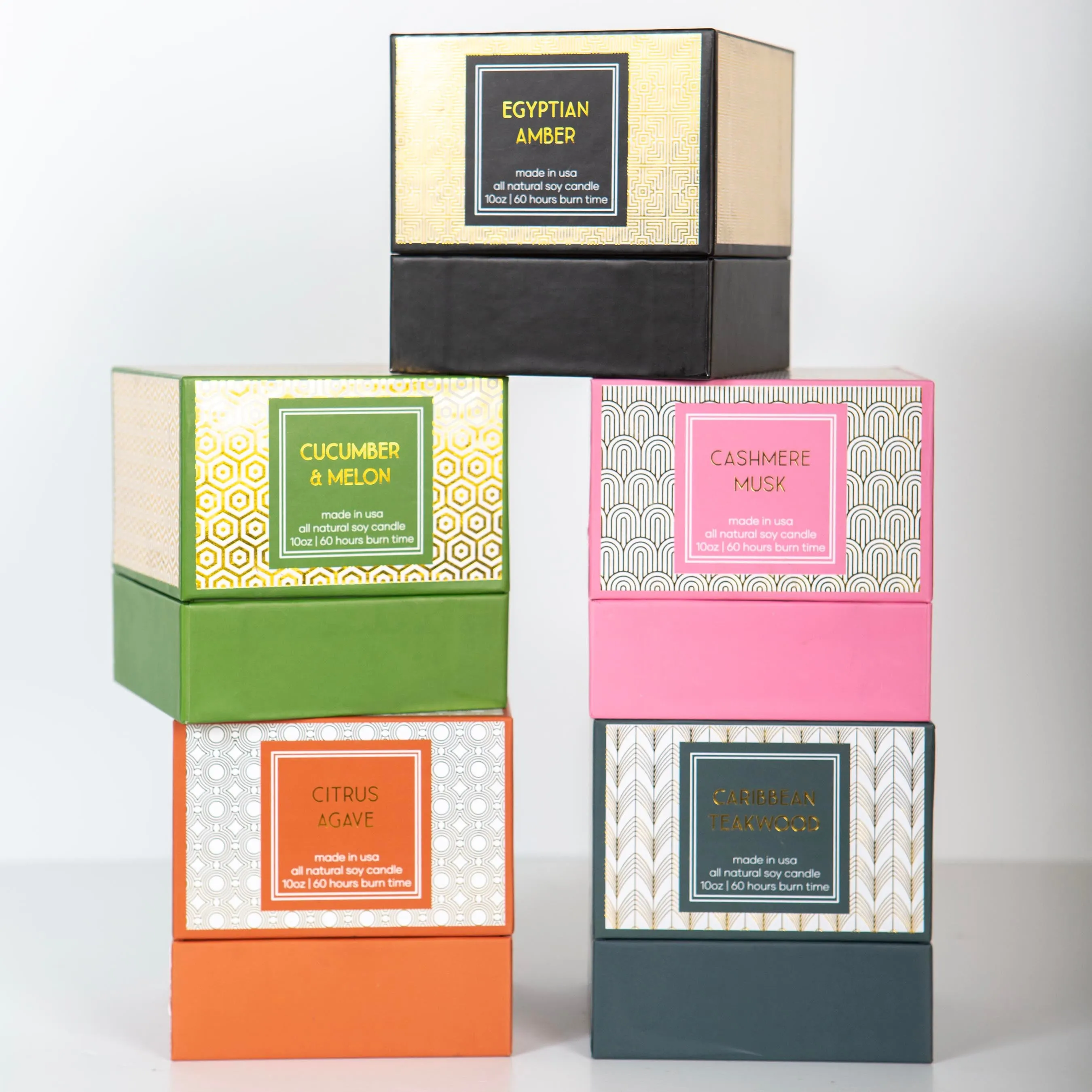 Orange Citrus Agave Mid Century Modern Gold Foil Boxed Candle