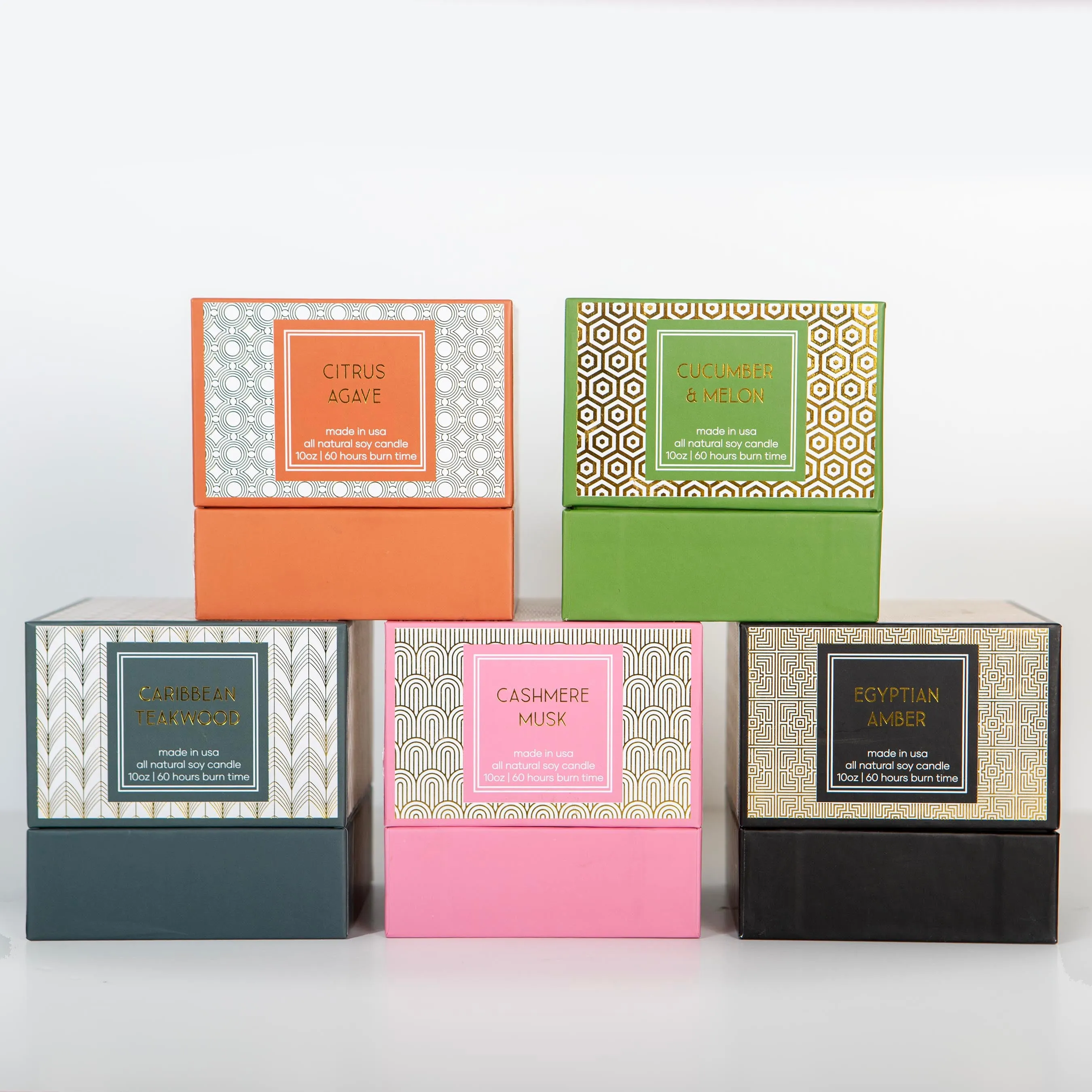 Orange Citrus Agave Mid Century Modern Gold Foil Boxed Candle