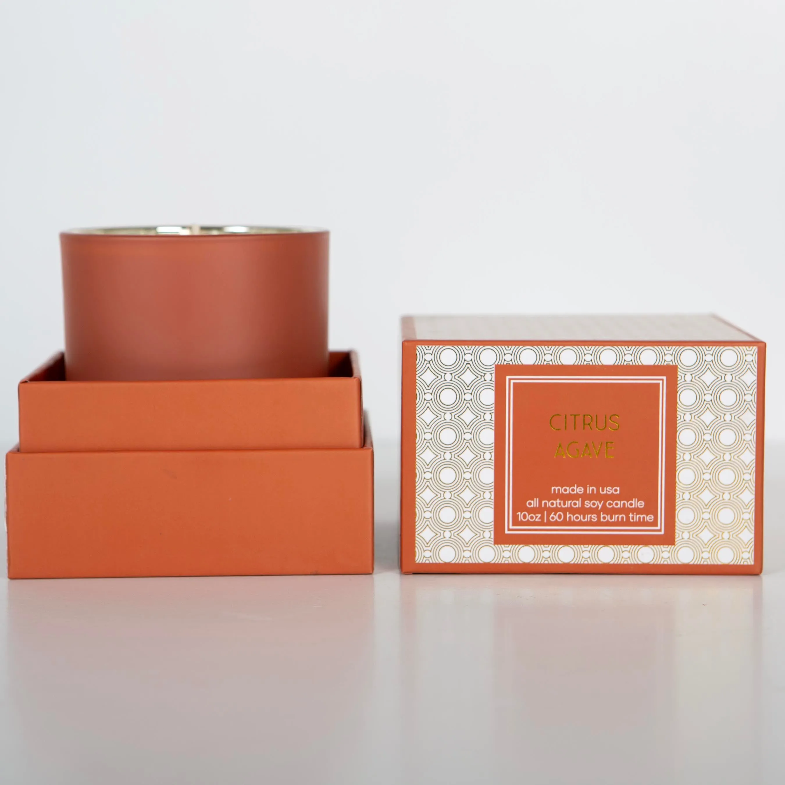 Orange Citrus Agave Mid Century Modern Gold Foil Boxed Candle