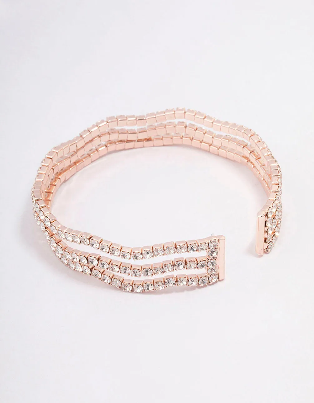 Rose Gold Diamante Wave Cupchain Wrist Cuff
