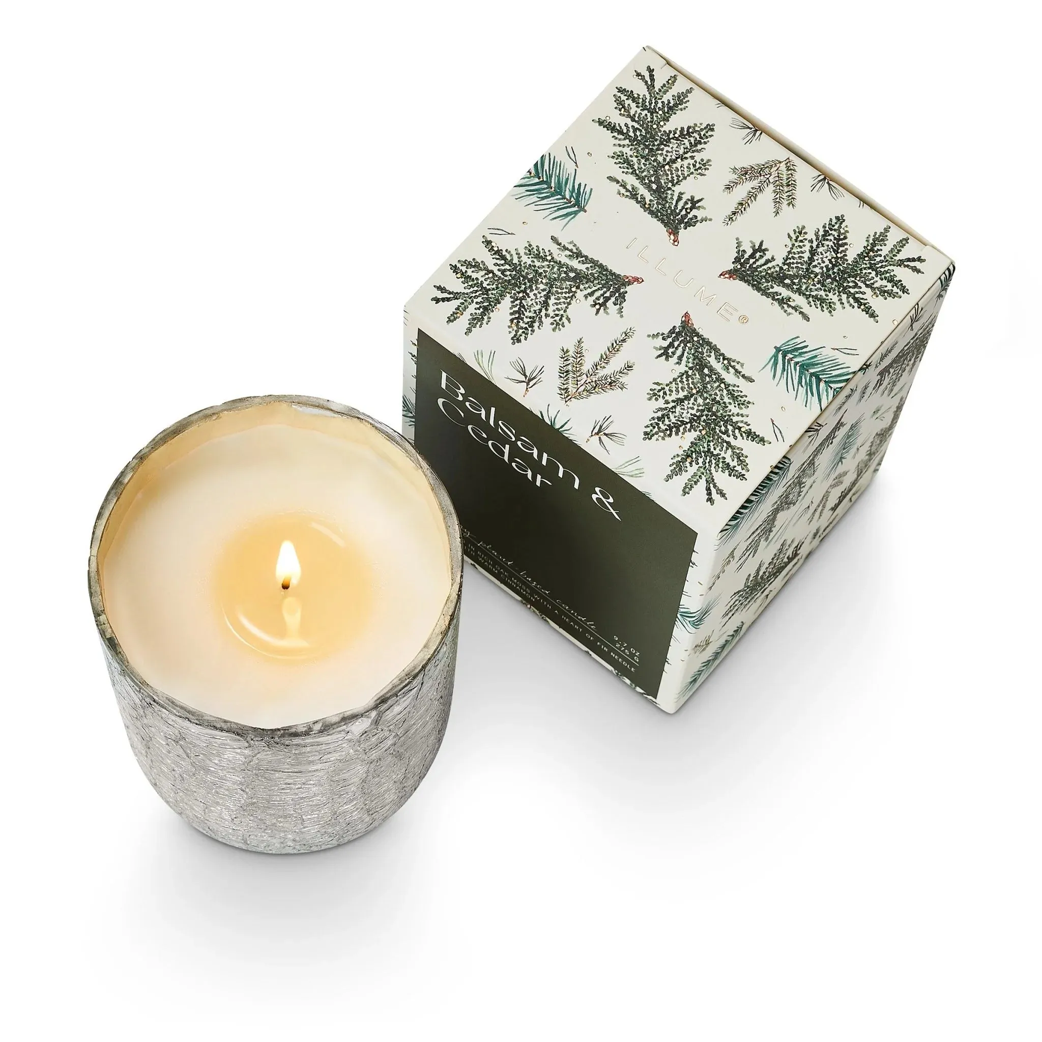 small boxed winter crackle glass candles -  woodfire or balsam & cedar