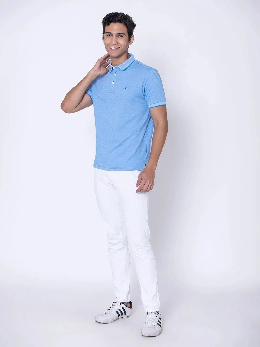 Textured Cool Blue Polo Shirt