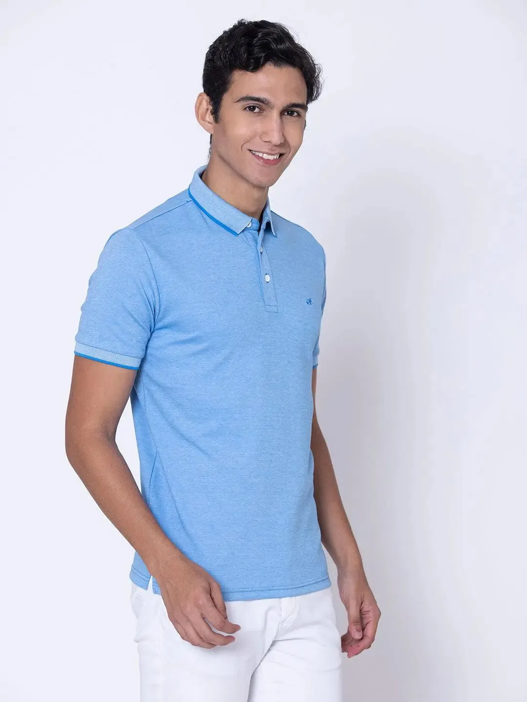 Textured Cool Blue Polo Shirt