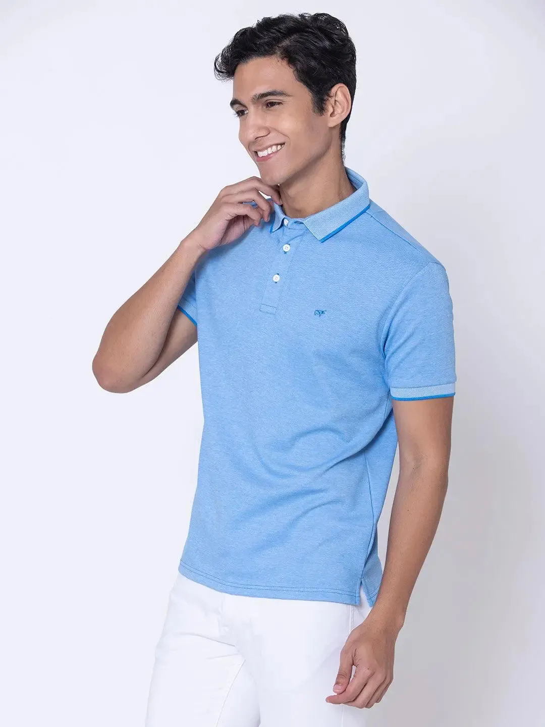 Textured Cool Blue Polo Shirt