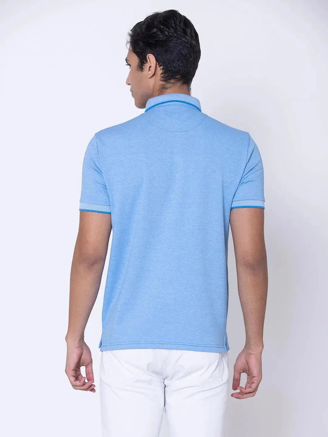 Textured Cool Blue Polo Shirt