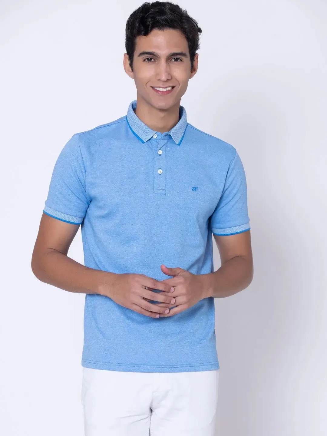 Textured Cool Blue Polo Shirt
